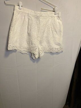 Aqua White Eyelet Lace High-Waist Shorts